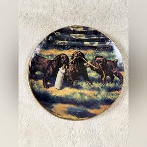 Artistic Ceramic Plate with Playful Puppies